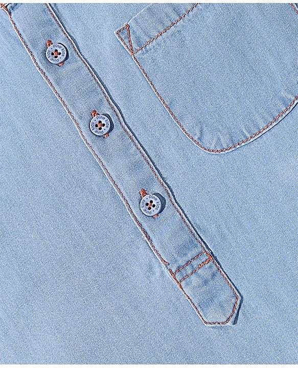 Pine Kids  Woven Half Sleeves Washed  Denim Shirt - Ice Blue