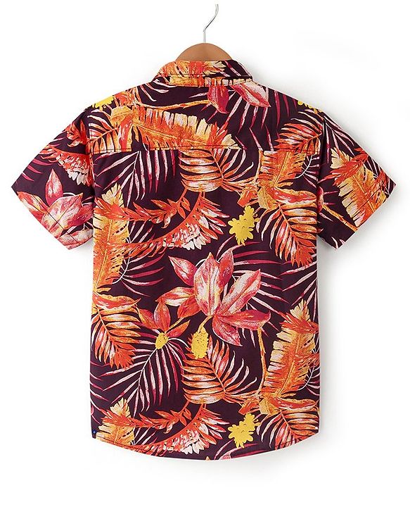 Pine Kids Cotton Woven Half Sleeves Leafy Print Shirt - Multicolour