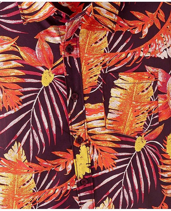 Pine Kids Cotton Woven Half Sleeves Leafy Print Shirt - Multicolour