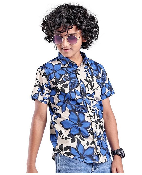 Pine Kids Cotton Woven Half Sleeves Shirt Floral Print - Multicolour