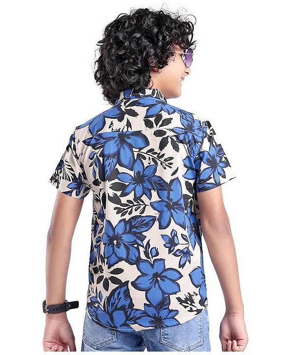 Pine Kids Cotton Woven Half Sleeves Shirt Floral Print - Multicolour