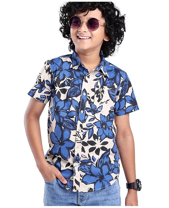 Pine Kids Cotton Woven Half Sleeves Shirt Floral Print - Multicolour