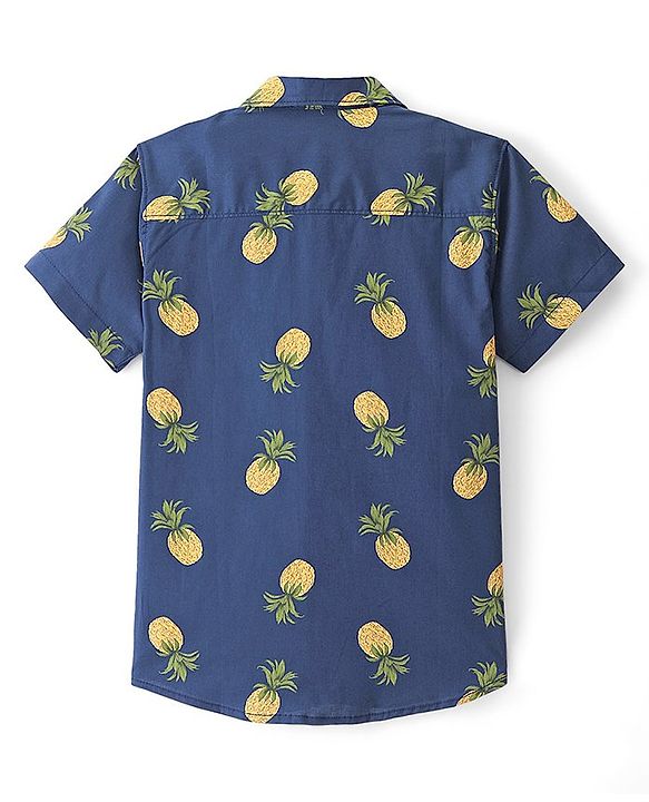 Pine Kids Cotton Woven Half Sleeves Pineapple Printed Shirts - Blue
