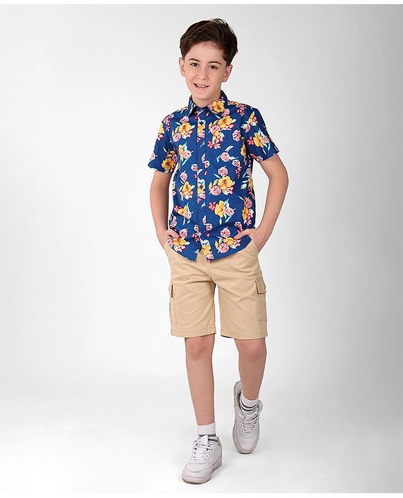 Pine Kids Cotton Woven Half Sleeves Shirt Floral Print - Multicolour