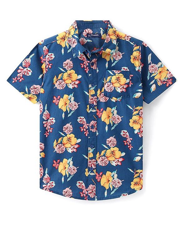 Pine Kids Cotton Woven Half Sleeves Shirt Floral Print - Multicolour