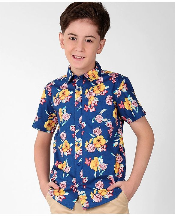 Pine Kids Cotton Woven Half Sleeves Shirt Floral Print - Multicolour