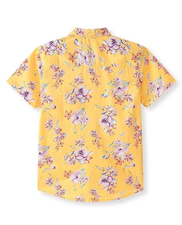 Pine Kids  Cotton Woven Half Sleeves Shirt Floral Print  - Yellow
