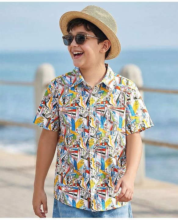 Pine Kids Cotton Half Sleeves Abstract Printed Shirt - Multicolor