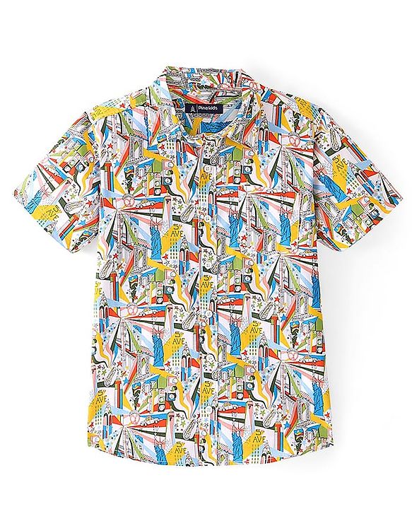 Pine Kids Cotton Half Sleeves Abstract Printed Shirt - Multicolor