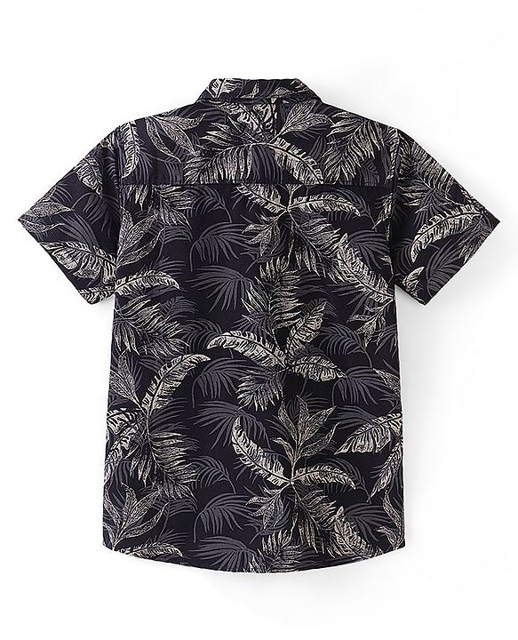 Pine Kids Cotton Woven Half Sleeves Shirt All Over Tropical Print - Black