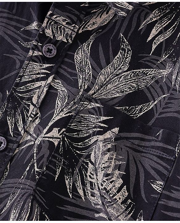 Pine Kids Cotton Woven Half Sleeves Shirt All Over Tropical Print - Black