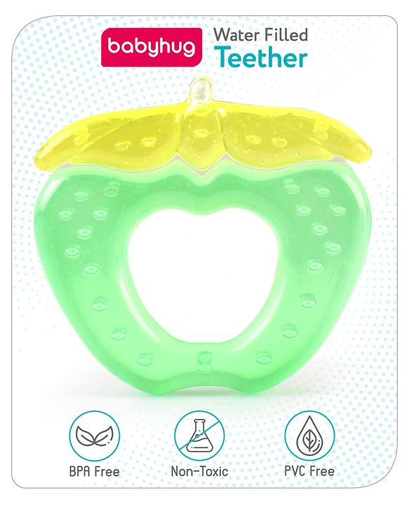 Babyhug Apple Shaped Water Filled Teether- Yellow and Green| BPA Free Teething Toy| Soothing Gums| 100% Food Grade | Easy to Clean| Easy to Grasp| PVC Free