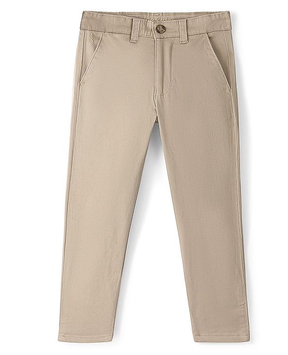 Pine Kids Full Length Back Elasticated Trouser Solid Colour - Khaki
