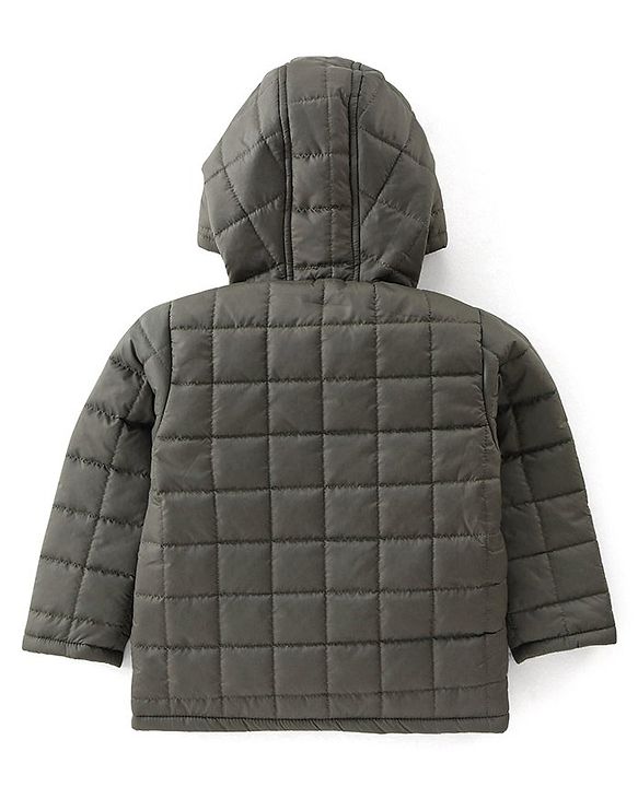 Babyhug Woven Full Sleeves Solid Color Reversible Hooded Jacket - Olive Green & Navy Blue