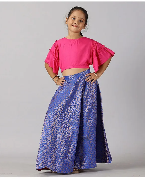 Buy Kidcetra Cotton Bandhini Lehenga choli with bell sleeves and a contrast  dupatta - Blue - 3-4Y Online at Best Prices in India - JioMart.