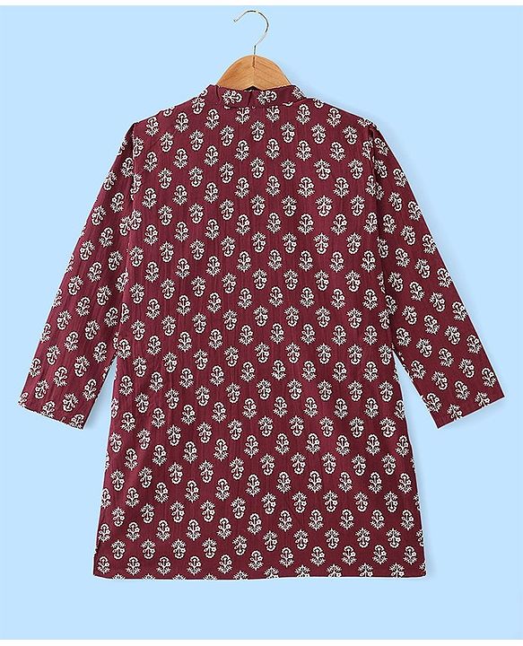 Pine Kids Full Sleeves Floral Printed Kurta Pyjama Set - Maroon & White