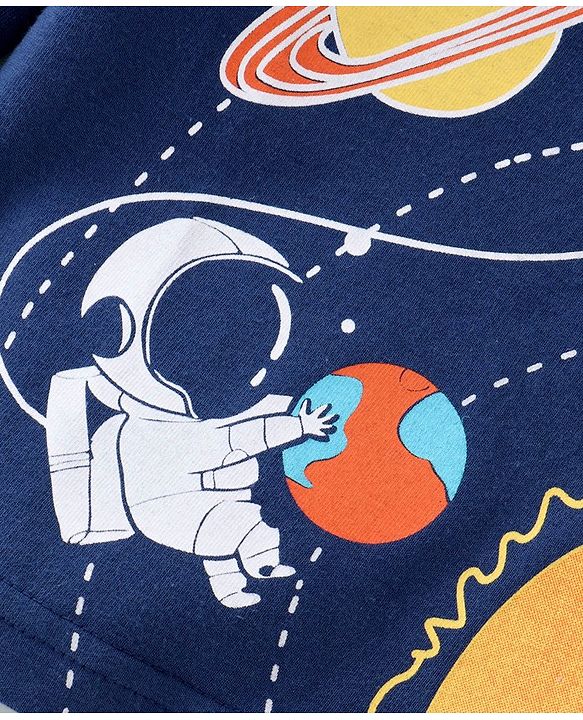 Babyhug Cotton Full Sleeves T-Shirt & Pyjama Set Solar System Print - Navy Blue
