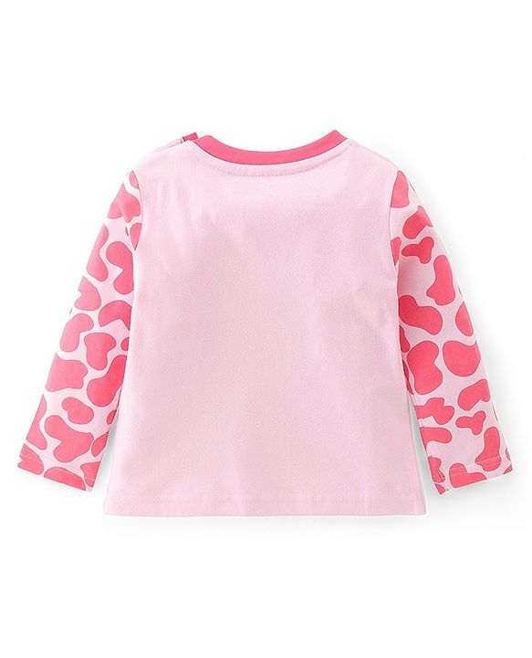 Babyhug Cotton Knit Full Sleeves Night Suit Giraffe Print - Pink
