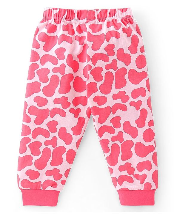 Babyhug Cotton Knit Full Sleeves Night Suit Giraffe Print - Pink
