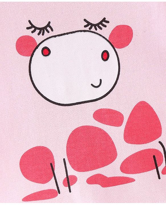 Babyhug Cotton Knit Full Sleeves Night Suit Giraffe Print - Pink