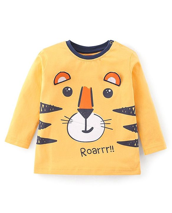 Babyhug Single Jersey Knit Full Sleeves Nightsuit Tiger Printed - Yellow