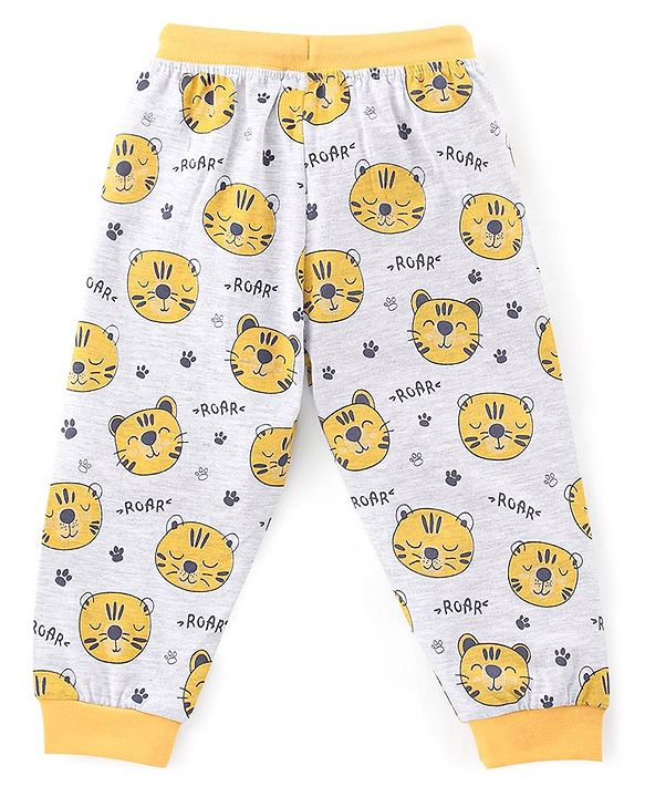 Babyhug Single Jersey Knit Full Sleeves Nightsuit Tiger Printed - Yellow