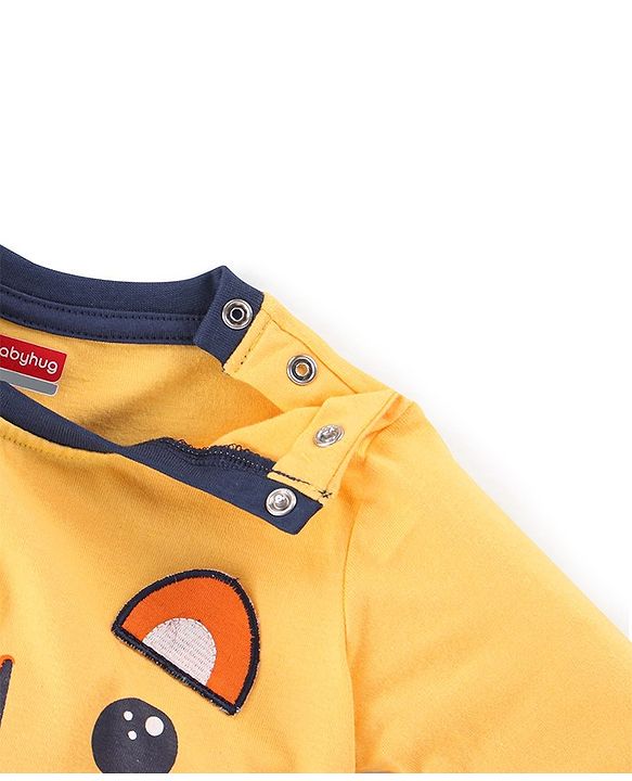 Babyhug Single Jersey Knit Full Sleeves Nightsuit Tiger Printed - Yellow
