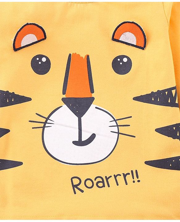 Babyhug Single Jersey Knit Full Sleeves Nightsuit Tiger Printed - Yellow