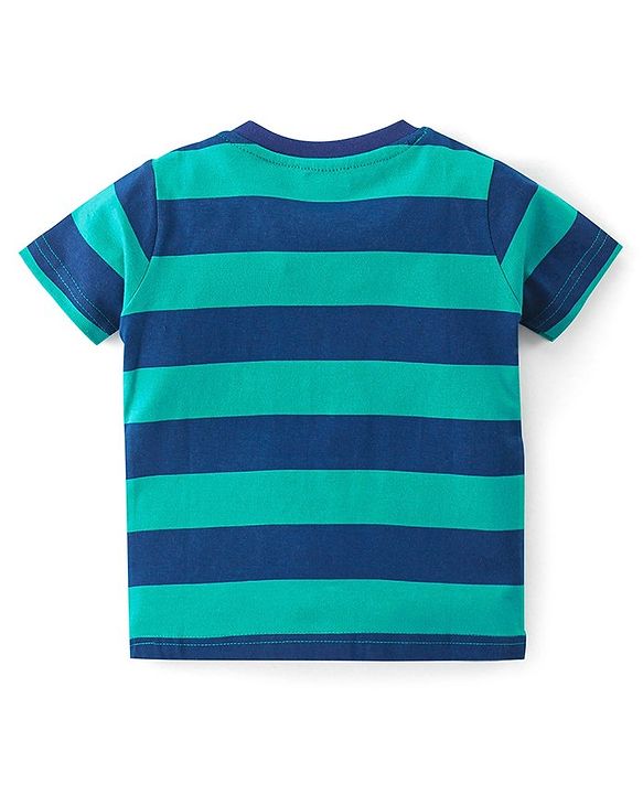 Babyhug Single Jersey Knit Half Sleeves Nightsuit Striped - Green & Navy Blue