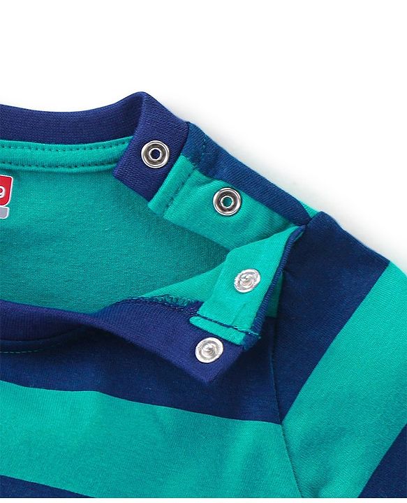 Babyhug Single Jersey Knit Half Sleeves Nightsuit Striped - Green & Navy Blue