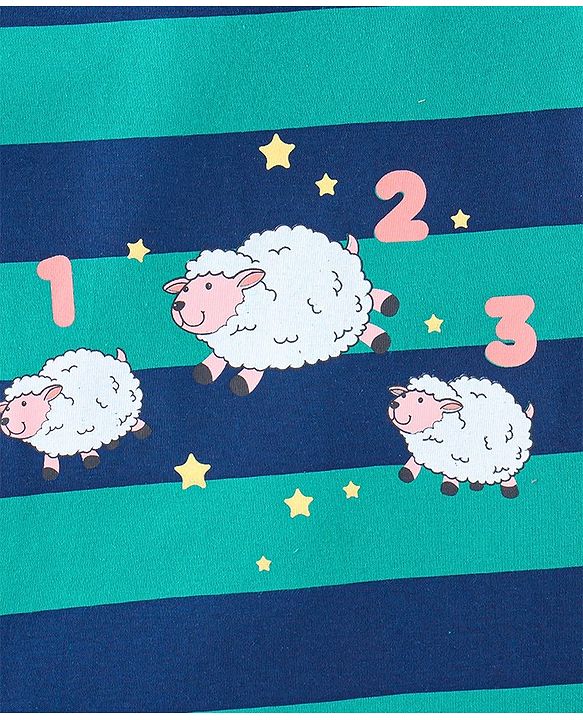 Babyhug Single Jersey Knit Half Sleeves Nightsuit Striped - Green & Navy Blue