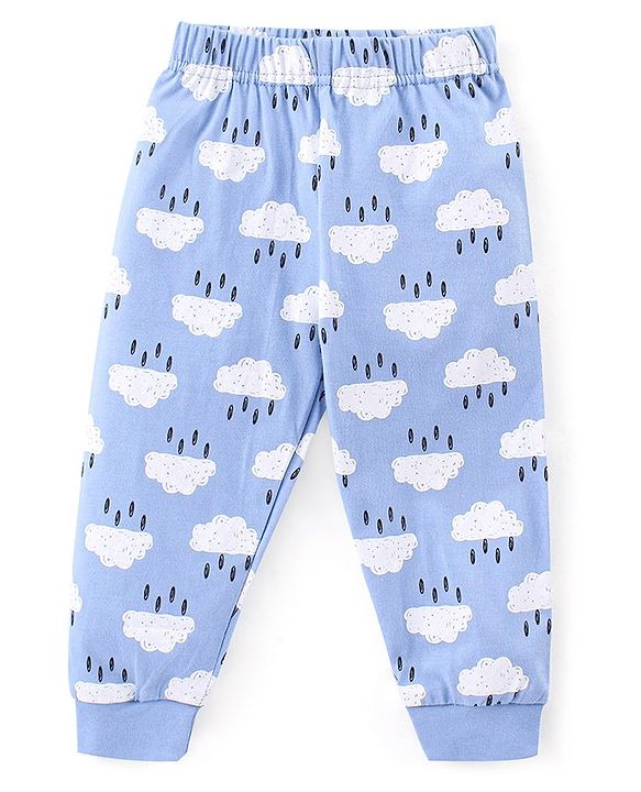 Babyhug Single Jersey Knit Full Sleeves Night Suit Text Printed - Blue & Pink