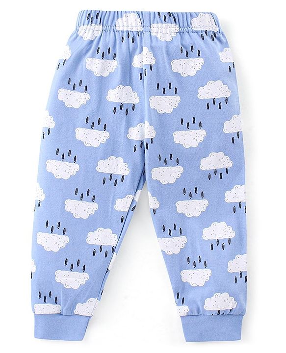 Babyhug Single Jersey Knit Full Sleeves Night Suit Text Printed - Blue & Pink