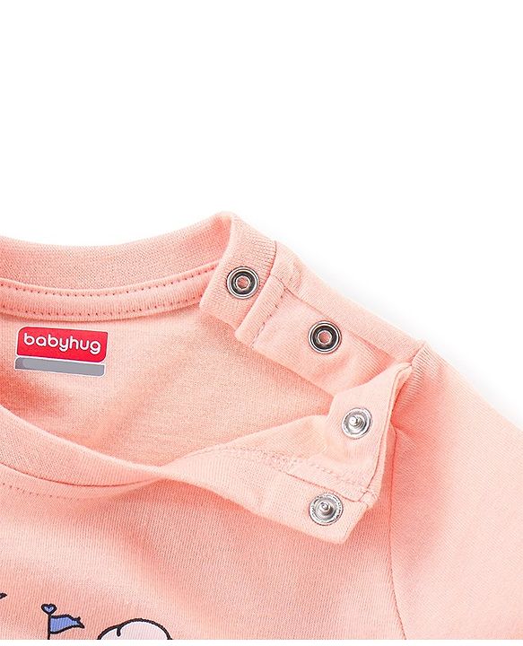 Babyhug Single Jersey Knit Full Sleeves Night Suit Text Printed - Blue & Pink