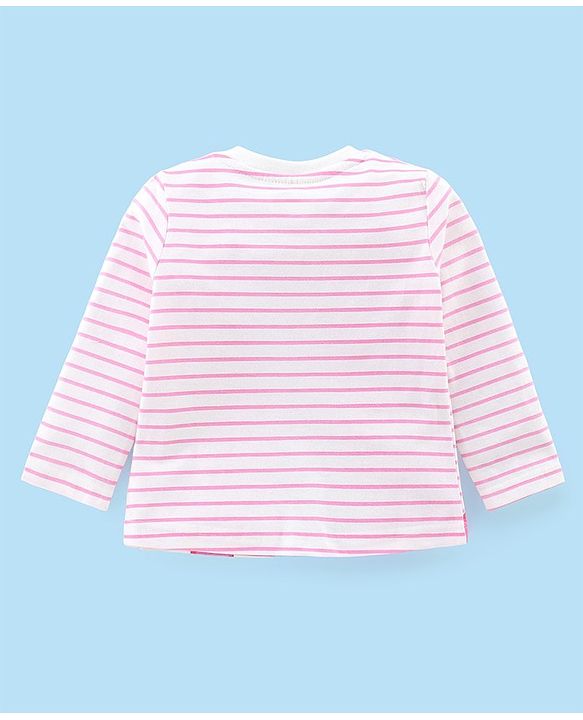 Babyhug Cotton Knit Full Sleeves Night Suit With Giraffe Print & Striped - Pink