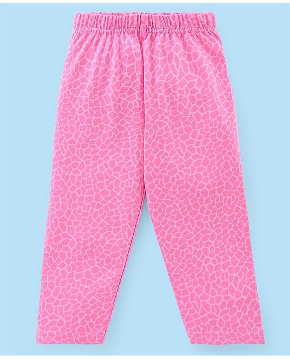 Babyhug Cotton Knit Full Sleeves Night Suit With Giraffe Print & Striped - Pink