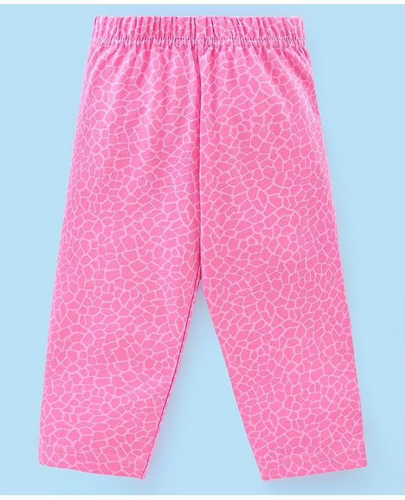 Babyhug Cotton Knit Full Sleeves Night Suit With Giraffe Print & Striped - Pink