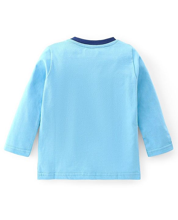 Babyhug Cotton Knit Full Sleeves Night Suit With Leopard Print & Embroidery - Blue