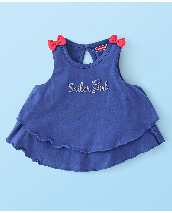 Babyhug 100% Cotton Sleeveless Top & Skirt Set Text Print- Blue & White