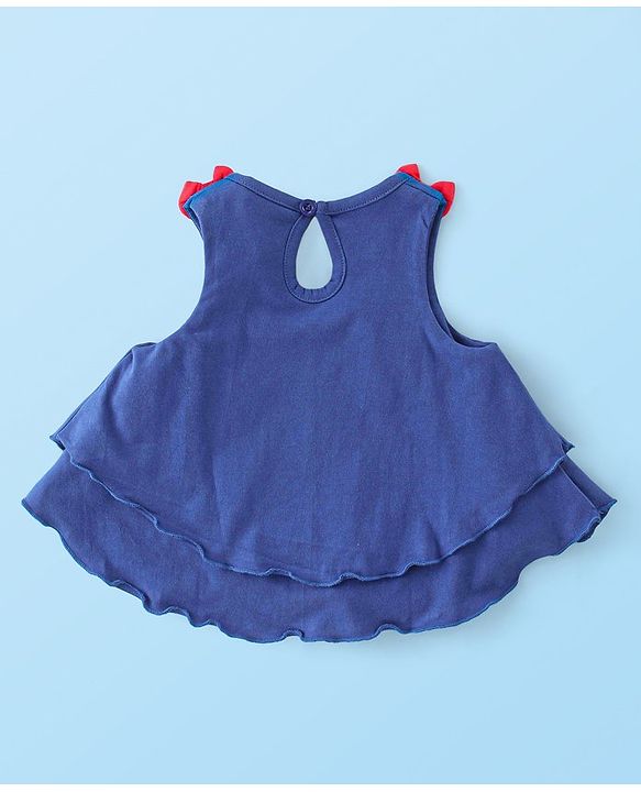 Babyhug 100% Cotton Sleeveless Top & Skirt Set Text Print- Blue & White