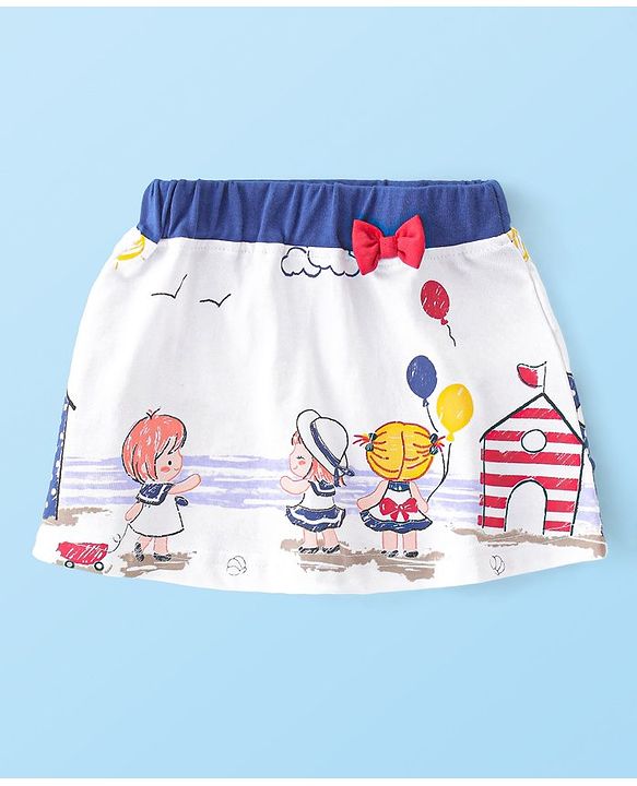 Babyhug 100% Cotton Sleeveless Top & Skirt Set Text Print- Blue & White
