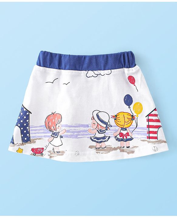 Babyhug 100% Cotton Sleeveless Top & Skirt Set Text Print- Blue & White