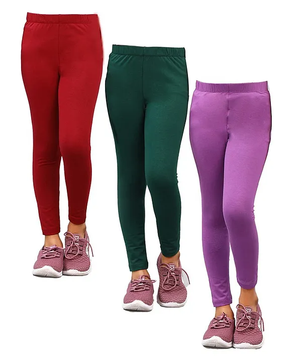 Buy Zion Pack Of 3 Solid Leggings Purple Green & Maroon for Girls