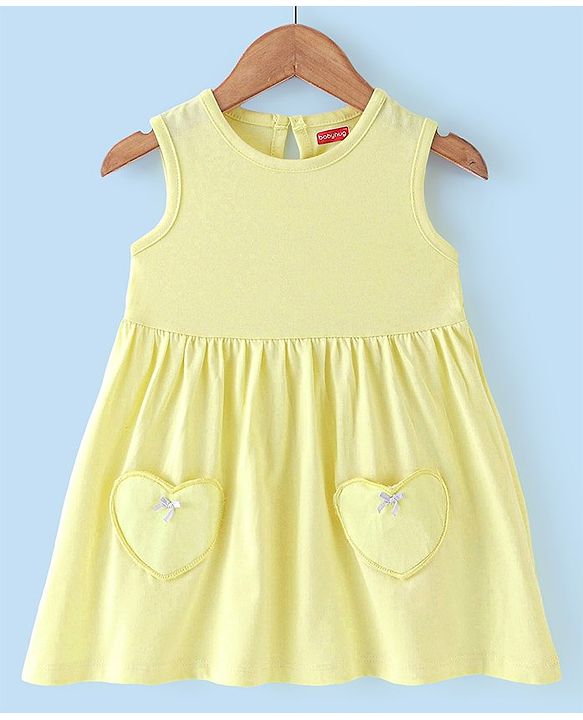 Babyhug 100% Cotton Knit Frock with Full Sleeves Jacket Solid Colour - Yellow