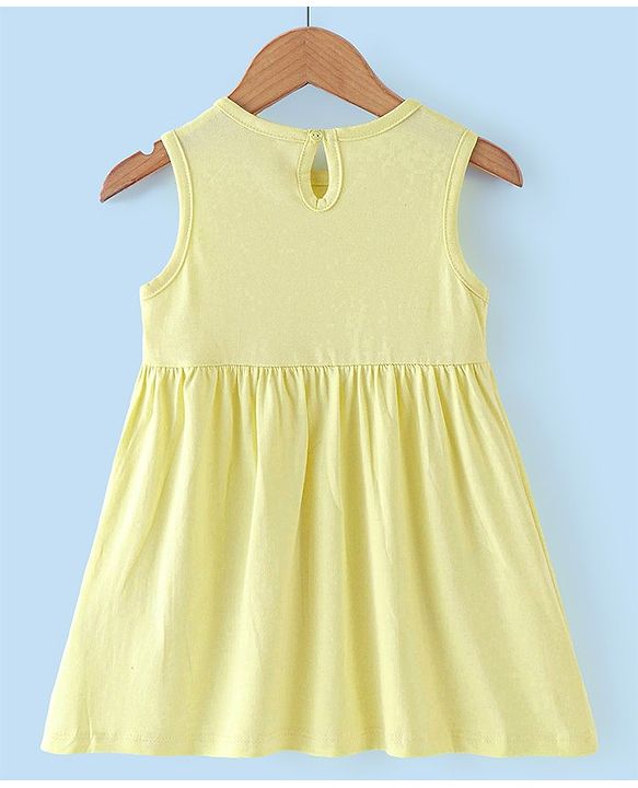Babyhug 100% Cotton Knit Frock with Full Sleeves Jacket Solid Colour - Yellow