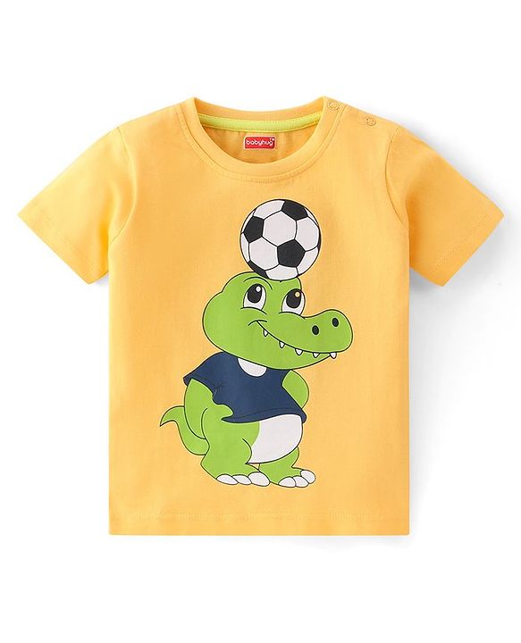 Babyhug 100% Cotton Knit Half Sleeves T-Shirts with Graphics Pack of 3 - Yellow Navy Blue & Grey