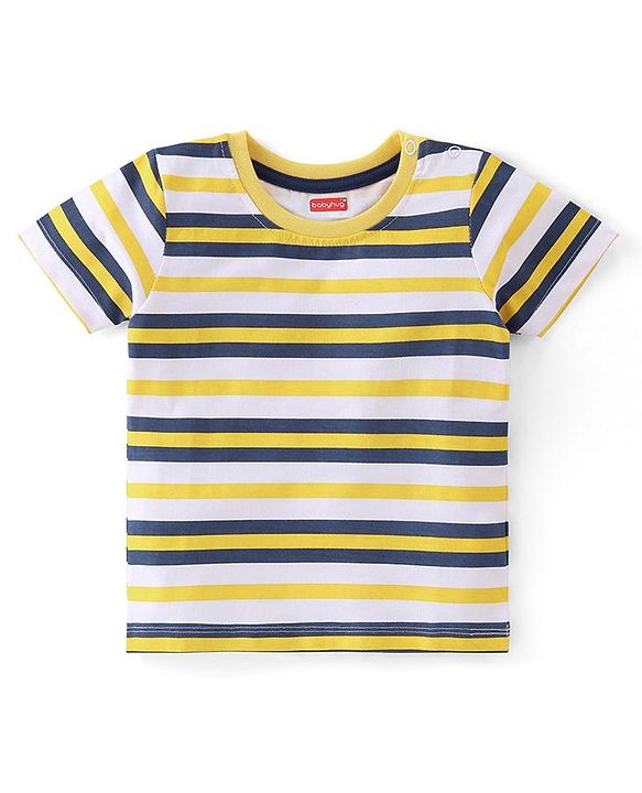 Babyhug 100% Cotton Knit Half Sleeves T-Shirts with Graphics Pack of 3 - Yellow Navy Blue & Grey