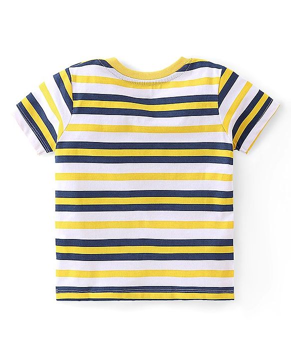 Babyhug 100% Cotton Knit Half Sleeves T-Shirts with Graphics Pack of 3 - Yellow Navy Blue & Grey