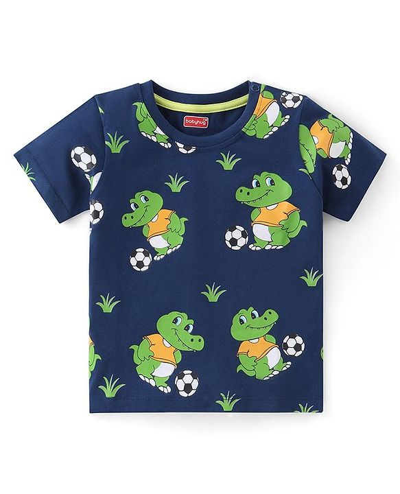 Babyhug 100% Cotton Knit Half Sleeves T-Shirts with Graphics Pack of 3 - Yellow Navy Blue & Grey