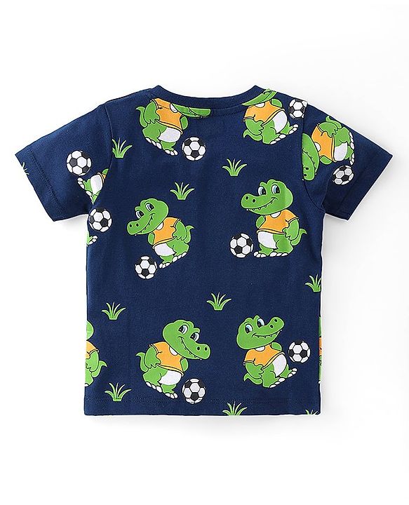 Babyhug 100% Cotton Knit Half Sleeves T-Shirts with Graphics Pack of 3 - Yellow Navy Blue & Grey